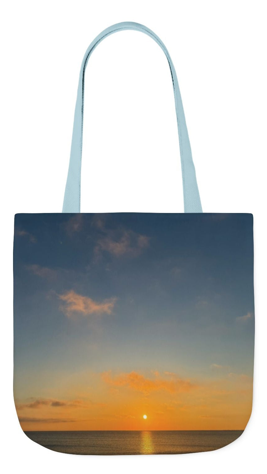 Everyday Tote Bag 13” x 13” different print on each side. 5 Handle Color Options. “Seaside Sunrising”