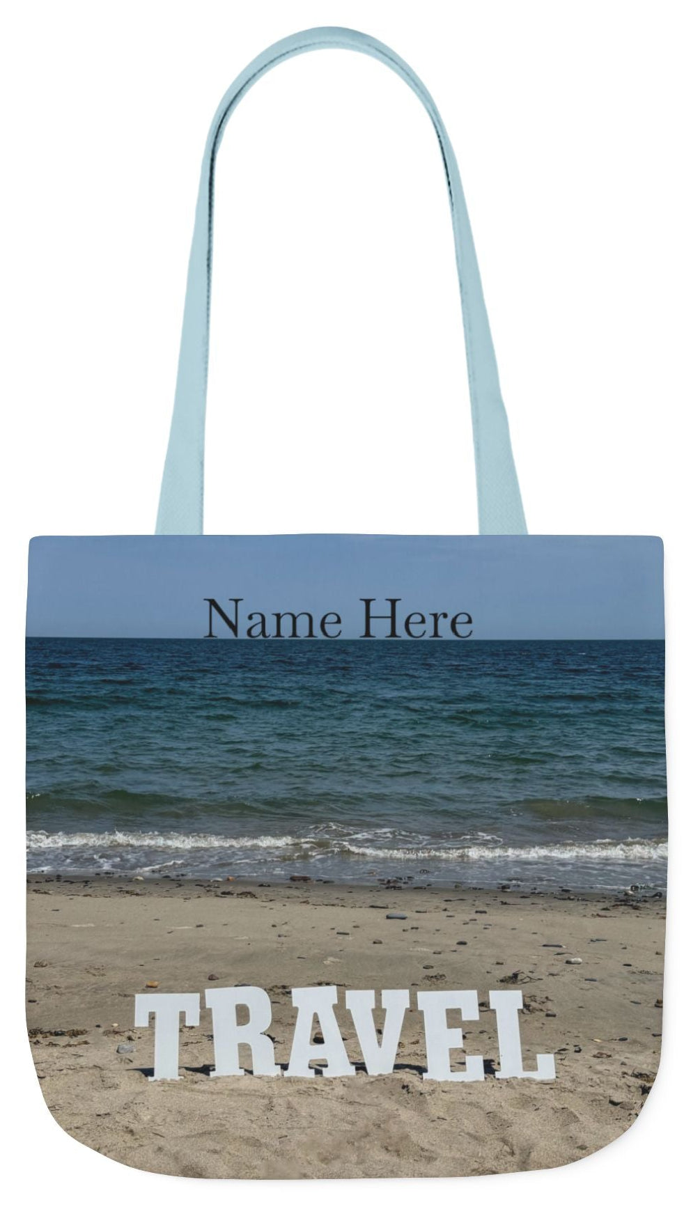 Travel Tote Bag 18” x 18” Same Allover Print on Each Side. 4 Different Handle Color Options. “Beach Travel Bag”(Personalize it)
