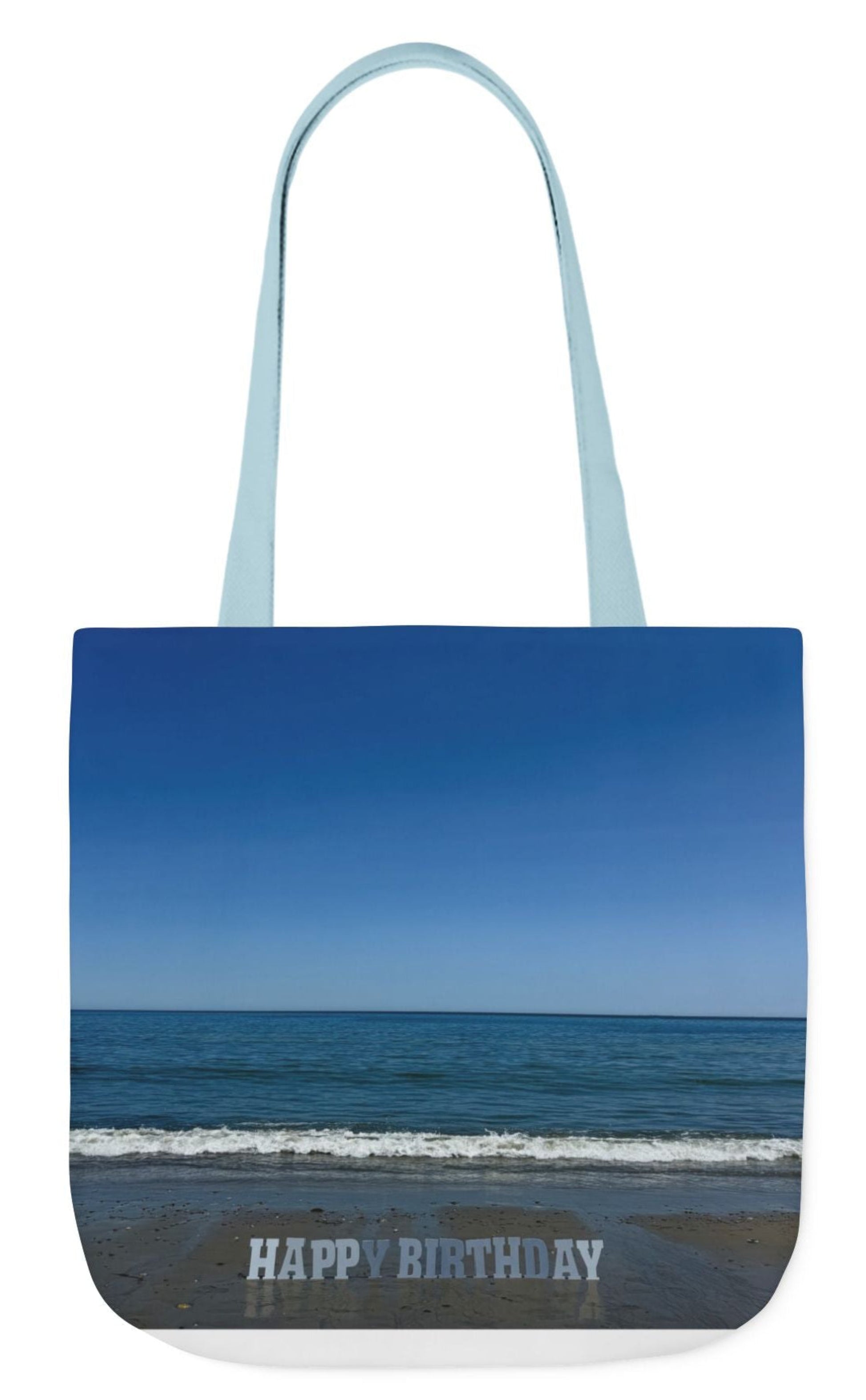 birthday tote bag in blue handles 18 x 18