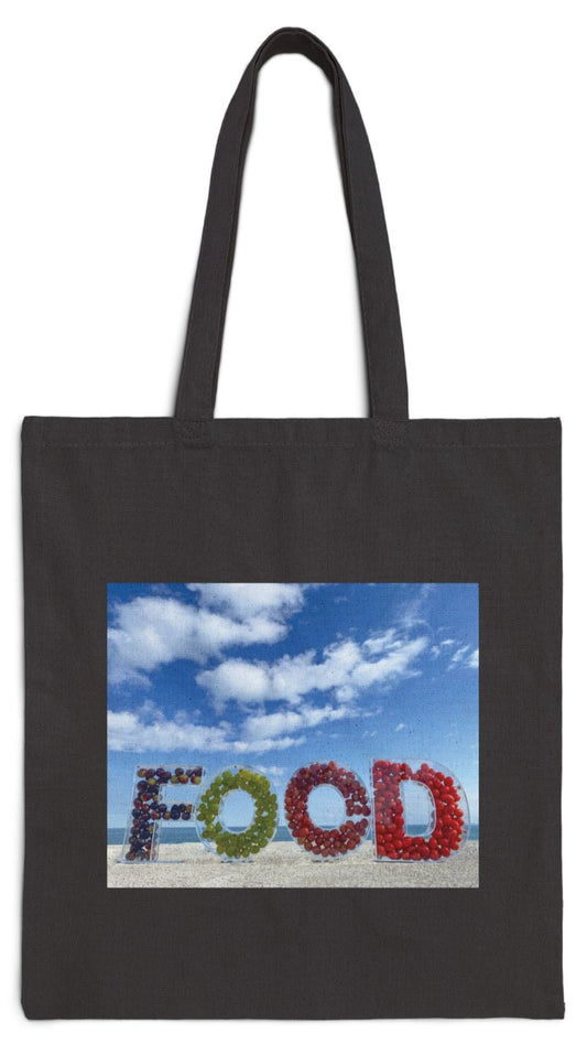 Food Tote Black 15" x 16" Cotton Canvas Print on One Side. "Seashore Food Bag"