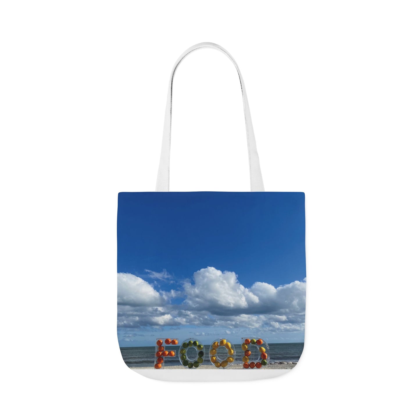 Food Tote Bag 18" x 18" with the Same Print on Both Sides and 4 handle color options. "Beachy Food Bag"