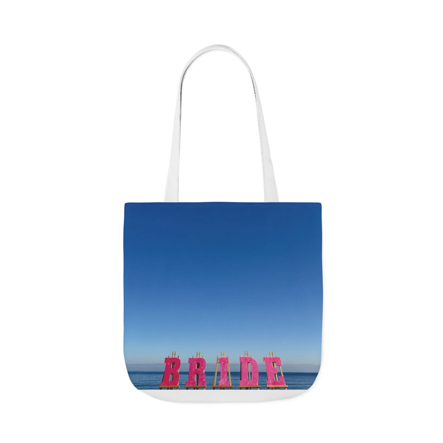 Bride Tote Bag 18" x 18" Same print on each side. Pink or white handle choice. "Seaside Bride Bag"