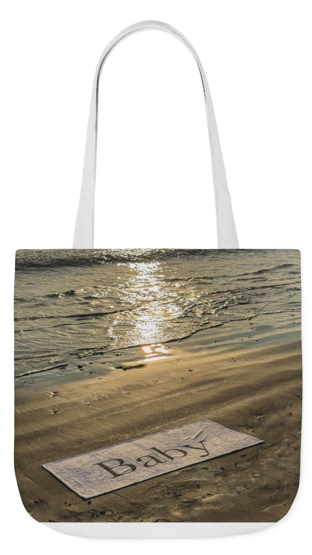 Baby Tote Bag 18" x 18" different print on each side. Handles color choice of White, Blue or Pink. "Daybreak & Sunny Seaside Baby Tote Bag"