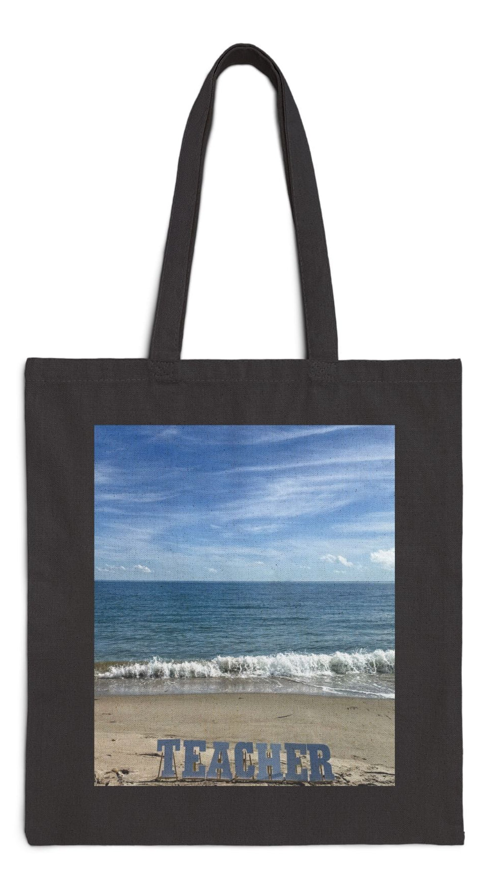 Teacher Tote Bag Black 15" x 16" Cotton Canvas Print on One Side. " Teacher Beachfront Tote Bag"