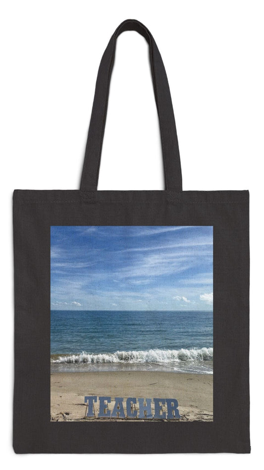 Teacher Tote Bag Black 15" x 16" Cotton Canvas Print on One Side. " Teacher Beachfront Tote Bag"