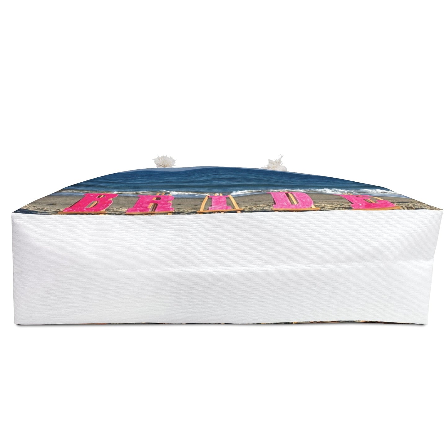 Bride Weekender Bag with same allover print on each side and rope handles. "24 x 13". "Beach Bride Weekender Bag"