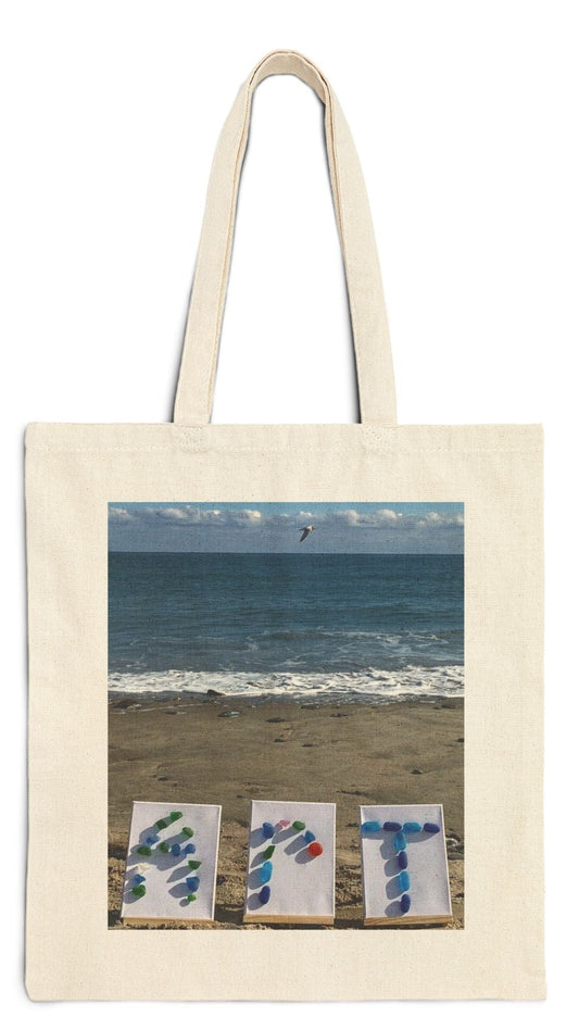 Art Tote Bag Natural Color 15" x 16" Cotton Canvas Print on One Side. "Beach Art"