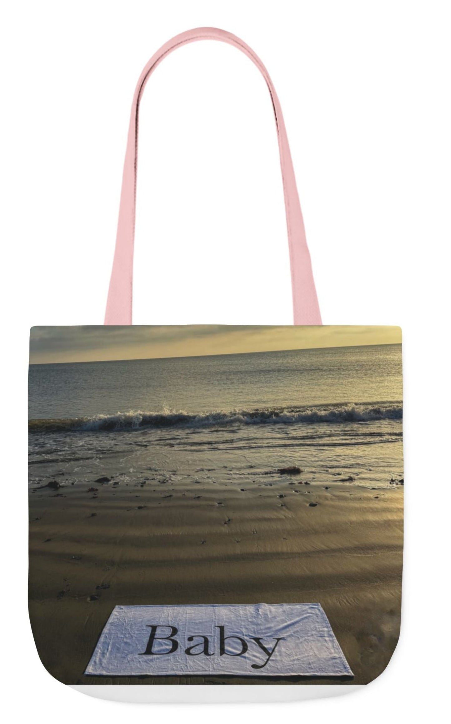 baby tote bag beach theme 18" x 18" with pink handles