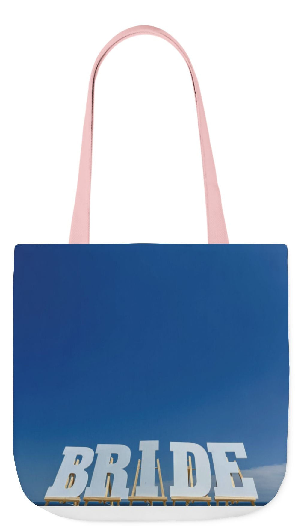 Bride Tote Bag 18" x 18" same print on each side. Pink or White handles option. "Bright Sky Bride Bag"