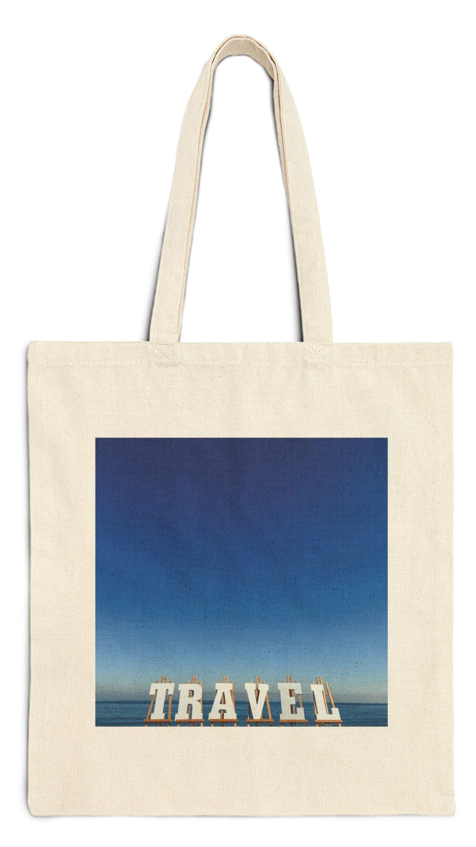 Travel Tote Bag Natural Color 15” x 16” Cotton Canvas Print on One Side. “Seaside Travel Bag”