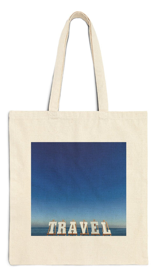 Travel Tote Bag Natural Color 15” x 16” Cotton Canvas Print on One Side. “Seaside Travel Bag”