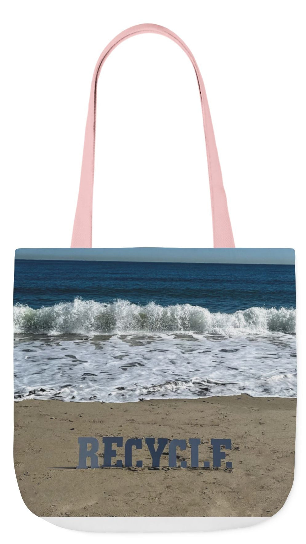 Recycle Tote Bag 18" x 18" different print on each side. 5 Handle Color Options. "Beach Recycle & Seaside Recycle Bag Personalized”