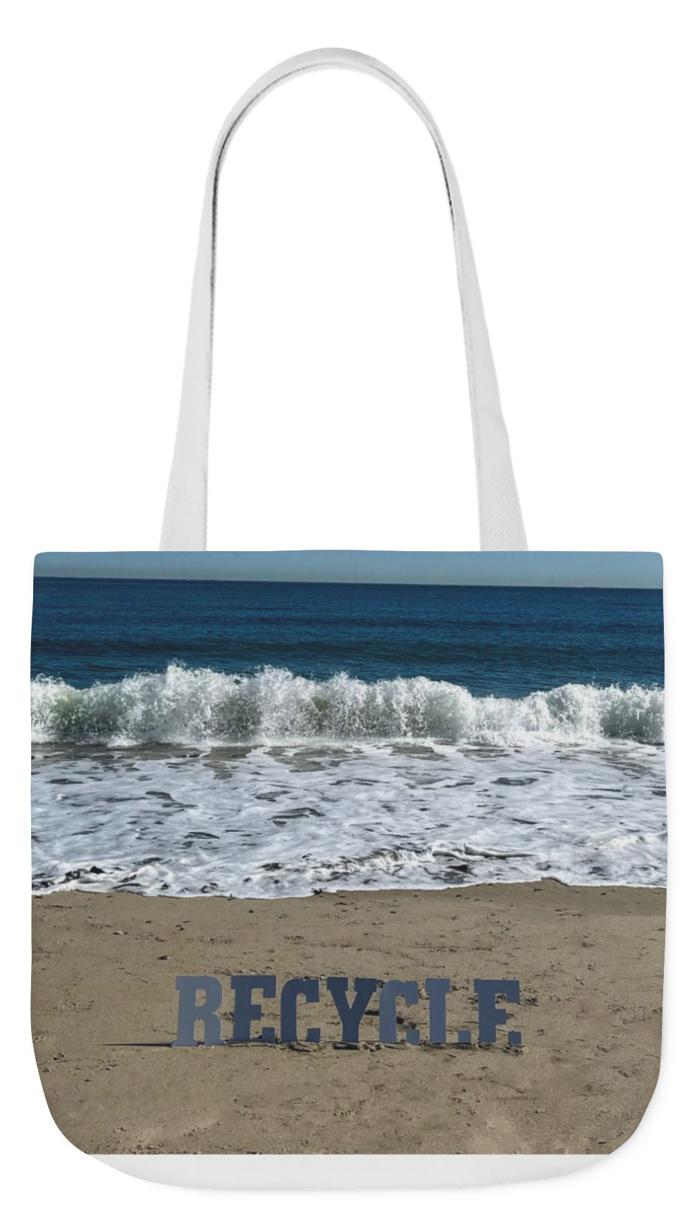 Recycle Tote Bag 18" x 18" different print on each side. 5 Handle Color Options. "Beach Recycle & Seaside Recycle Bag"