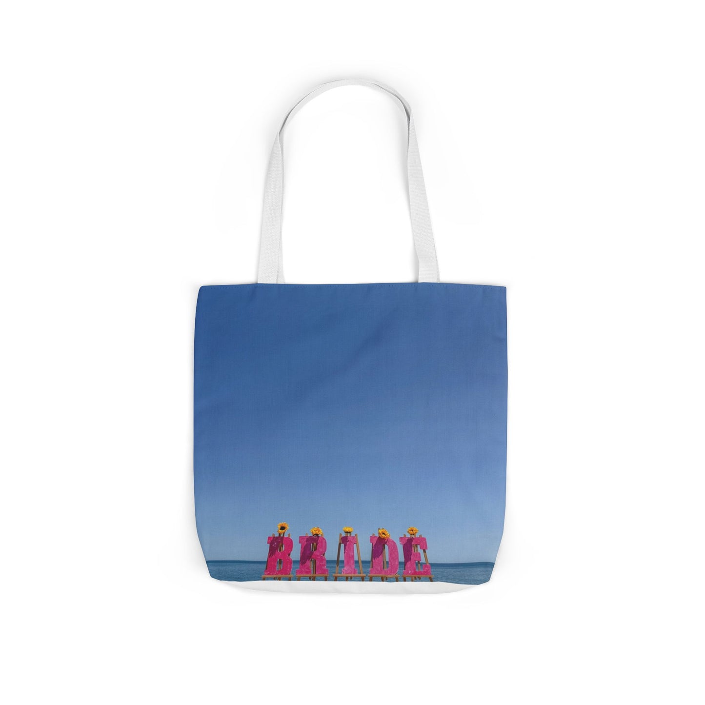 Bride Tote Bag 18" x 18" same print on each side. Pink or White Handles option. "Shoreline Bride Bag Personalized"