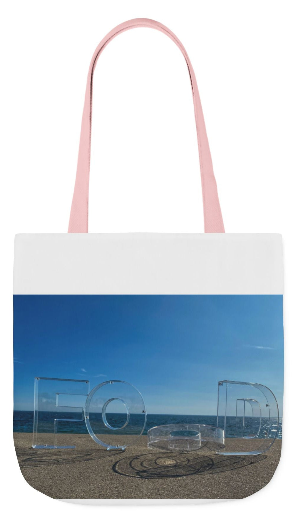 Food Tote Bag 18" x 18" Different Print on each side. 4 Handle Color Choices. "Seaside Food Reflections Bag"
