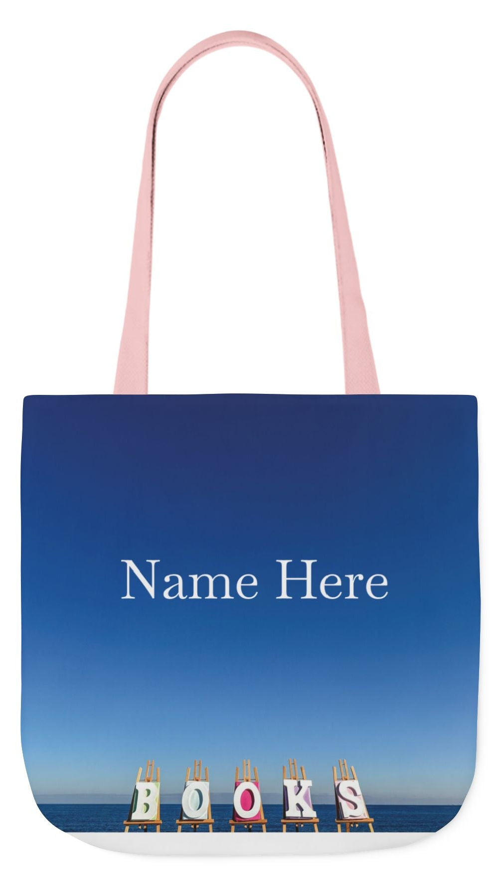 Book Tote Bag 18” x 18” different print on each side.5 Handle Color Options. “Seaside & Beachfront Book Tote Bag Personalized”