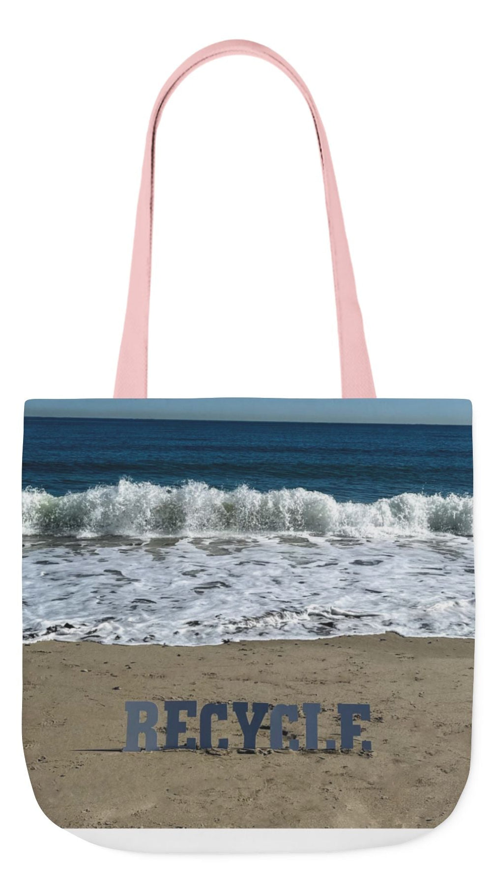 Recycle Tote Bag 18" x 18" different print on each side. 5 Handle Color Options. "Beach Recycle & Seaside Recycle Bag"