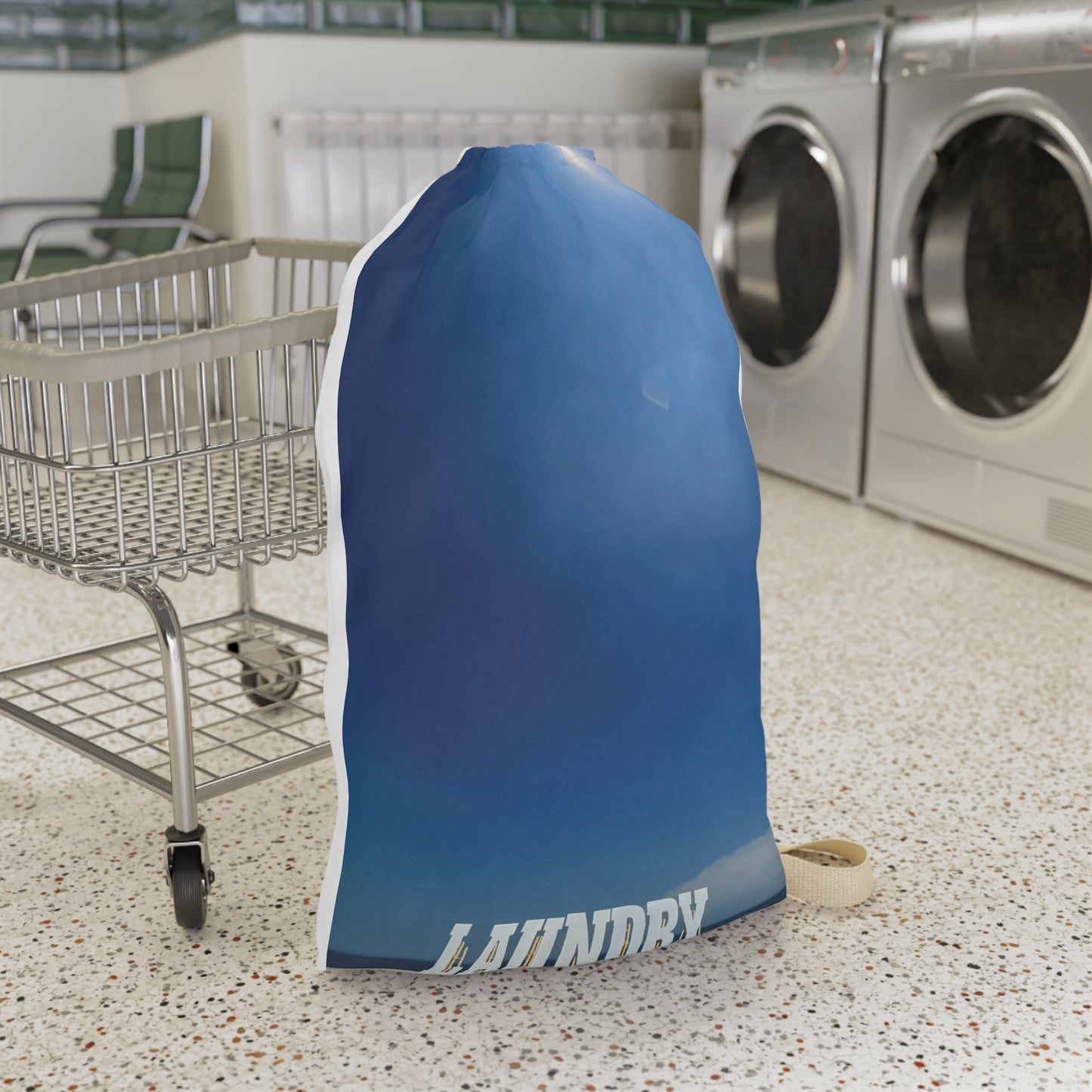 Laundry Bag with Shoulder Strap and Drawstring. Same Print on Each Side. 28” x 36” “ Seaside Reflections Laundry”