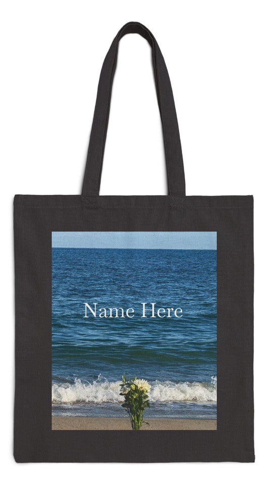 Floral Black Tote Bag 15" x 16" Cotton Canvas Print on One Side. " Seaside Flowers" (Personalize it)