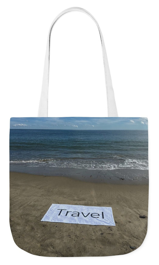 travel tote bag with white handles double sided beach print