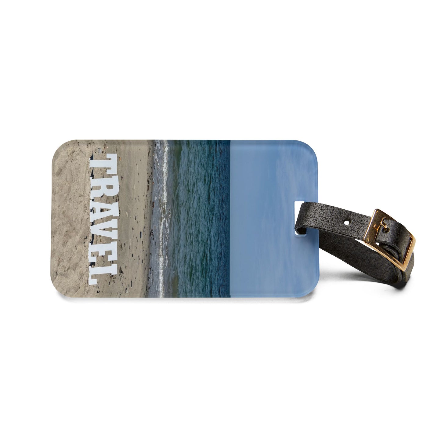 Acrylic Luggage Tag With Strap and info Card on the Back "Beach Travel Tag"