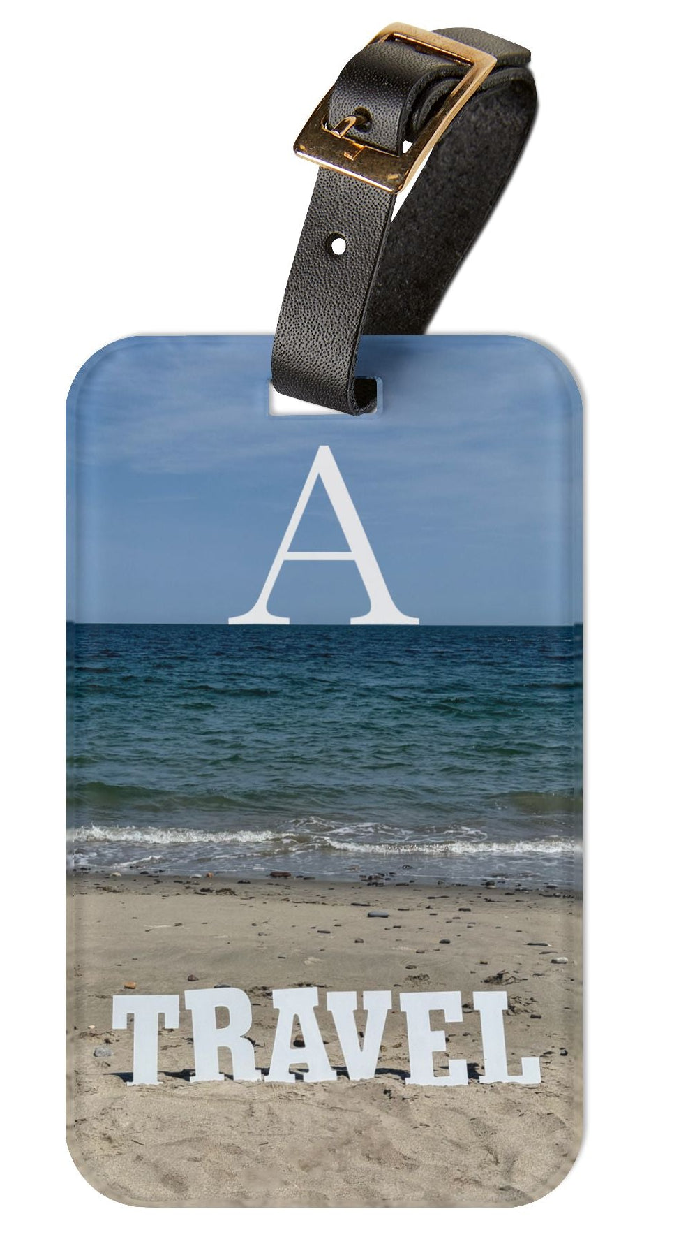 Acrylic Luggage Tag With Strap and info Card on the Back. (Personalized) "Beach Travel Tag"