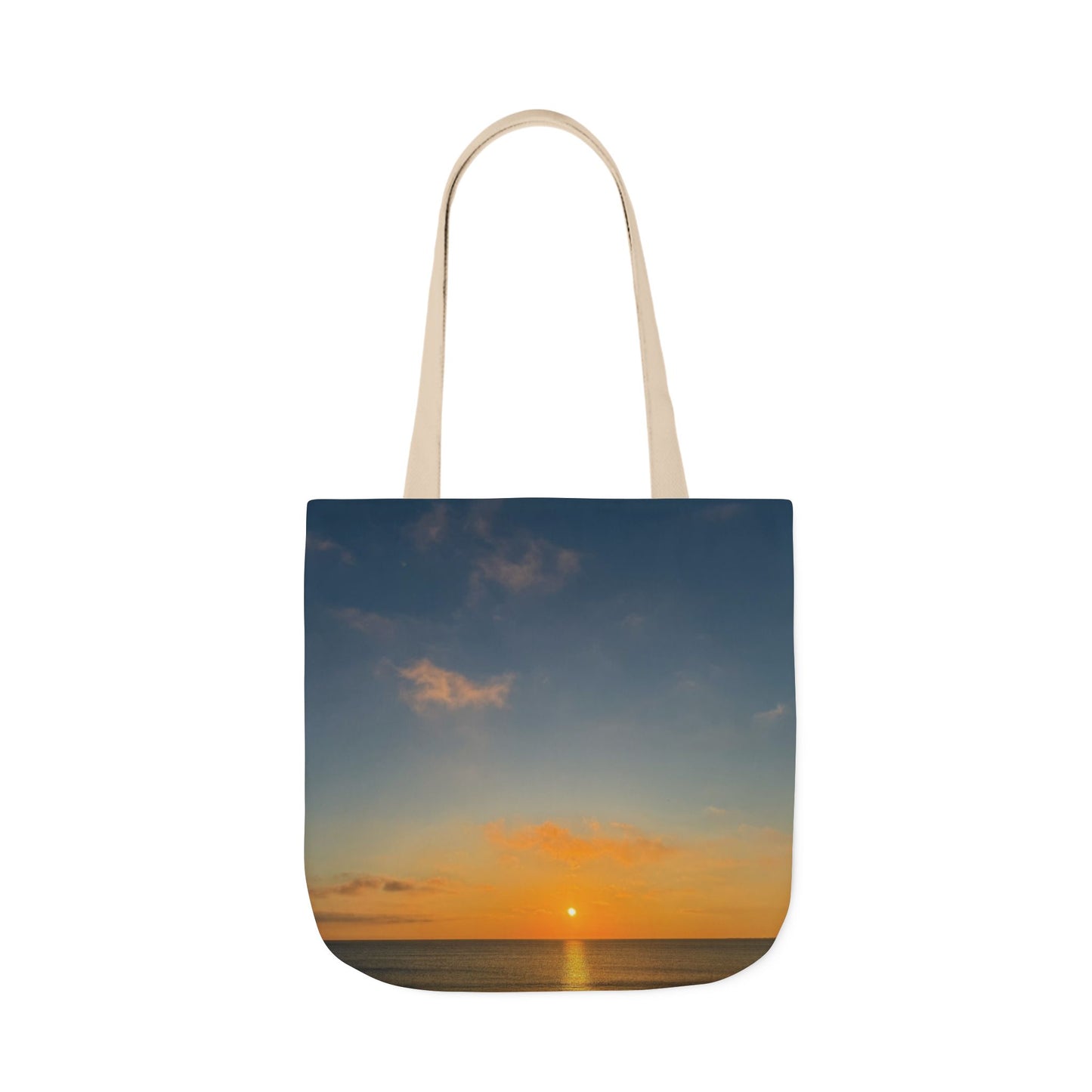 Everyday Tote Bag 18”x 18” different print on each side.5 Handle Color Options. “Seaside Sunrising”