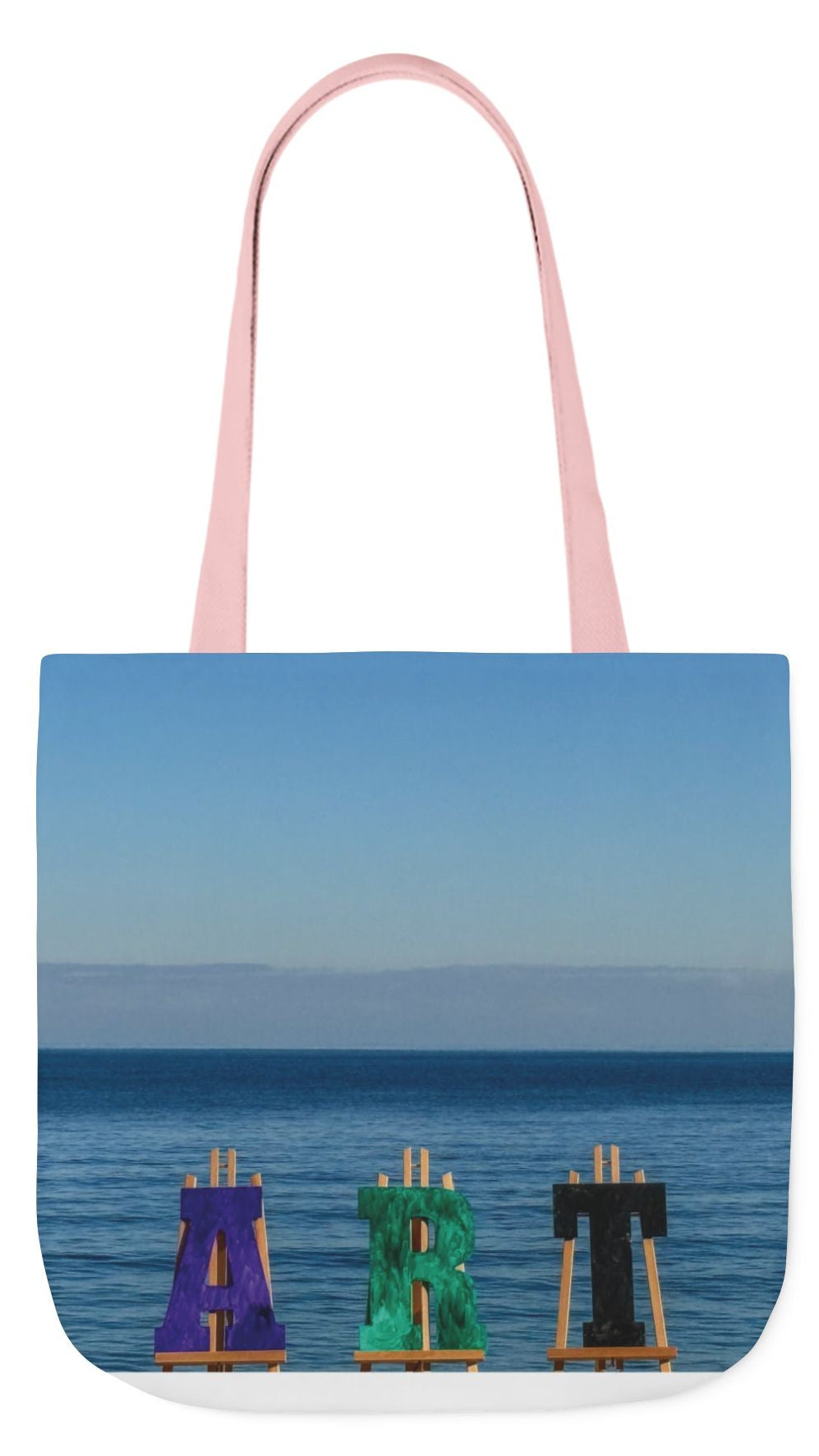 Art Tote Bag 18" x 18" same print on each side, 5-Color Handle options. "Seashore Art"