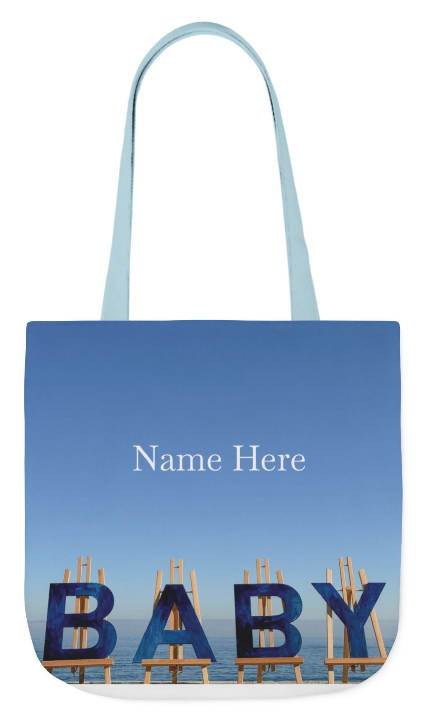 baby boy tote bag personalized blue handles 18" x 18" double sided print baby gift