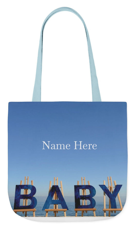 baby boy tote bag personalized blue handles 18" x 18" double sided print baby gift