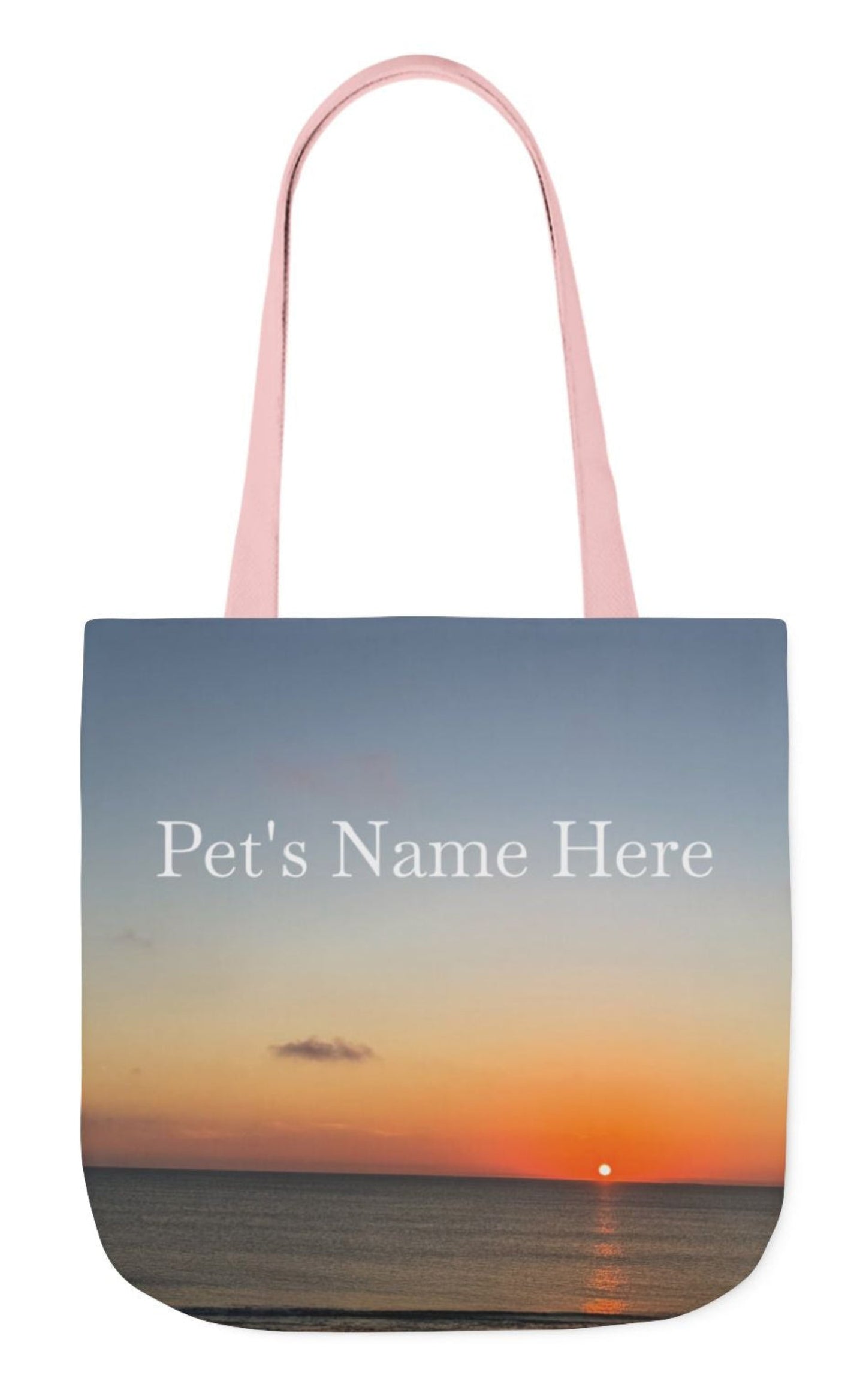 pet's name tote bag 13 x 13 pink handles seaside sunrising