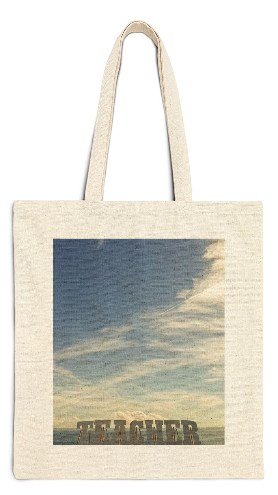 Teacher Tote Bag Cotton Canvas Natural Color 15" x 16" print on one side. " Teacher Beach Tote Bag"