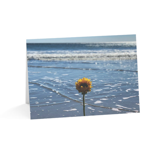 Set of 10 Notecards/ Blank Greeting Cards with matching envelopes and a matte finish. "Seaside Flower".