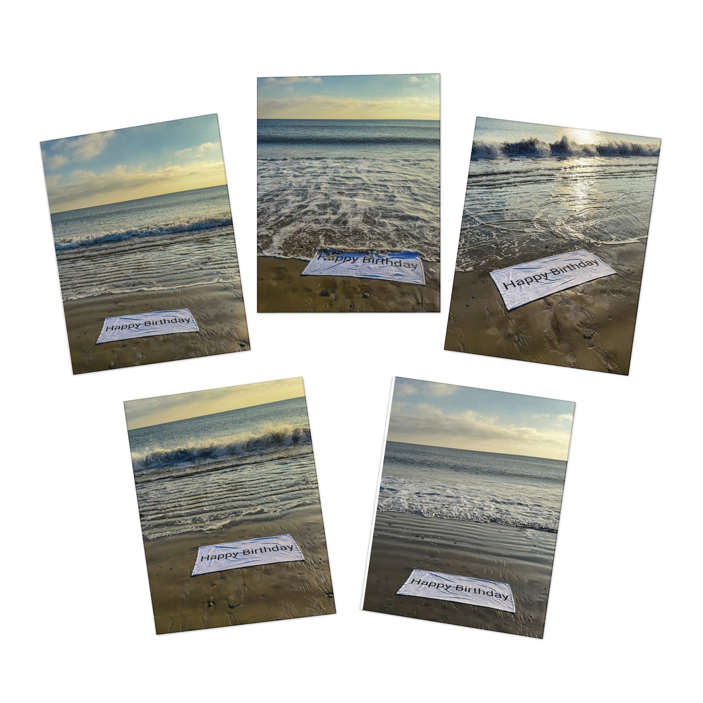 Birthday Cards 5 Pack with Envelopes.”Beachfront Birthday Cards”