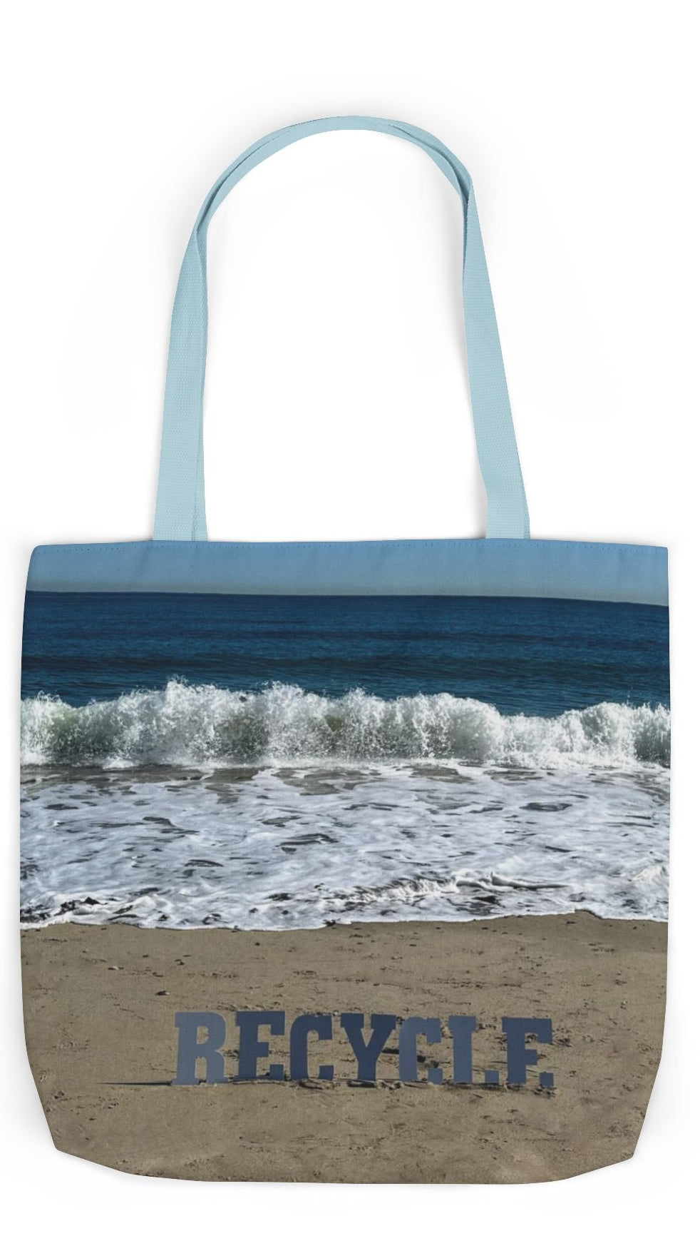 Recycle Tote Bag 18” x 18” same print on each side. 5 Handle Color Options. "Beach Recycle Bag Personalized”