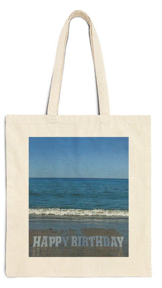 Birthday Tote Bag Natural Color 15" x 16" Cotton Canvas Print on One Side. "Beach Birthday"
