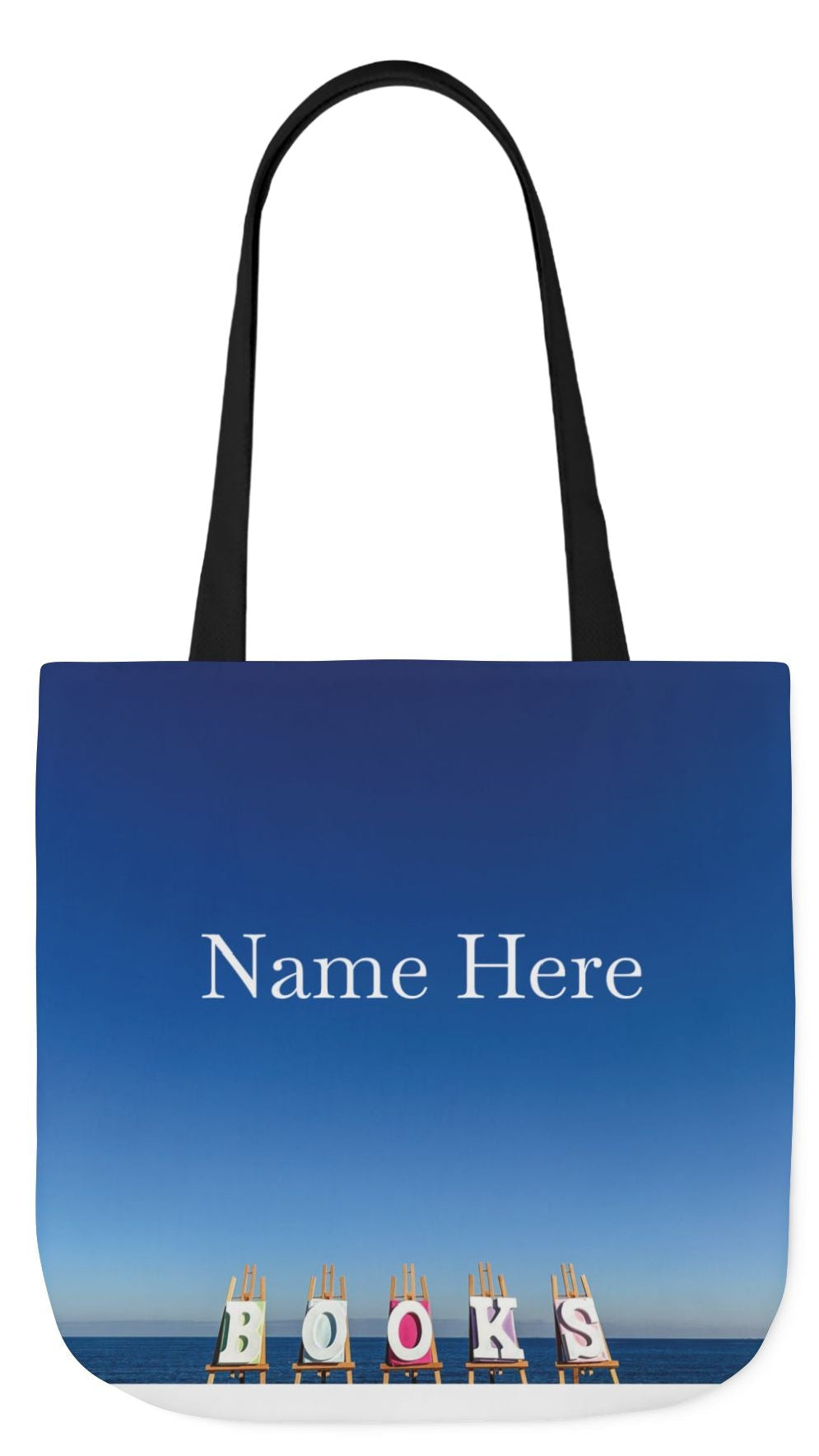 Book Tote Bag 18” x 18” different print on each side.5 Handle Color Options. “Seaside & Beachfront Book Tote Bag Personalized”