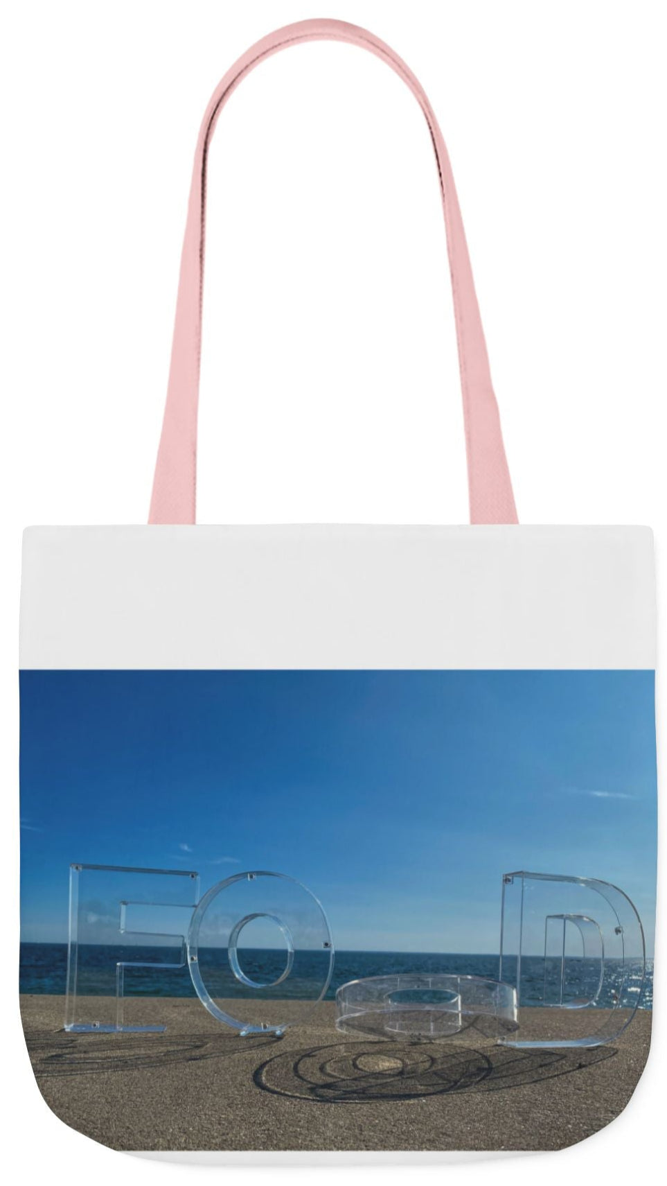 Food Tote Bag 18" x 18" Different Print on each side. 4 Handle Color Choices. "Seaside Food Reflections"