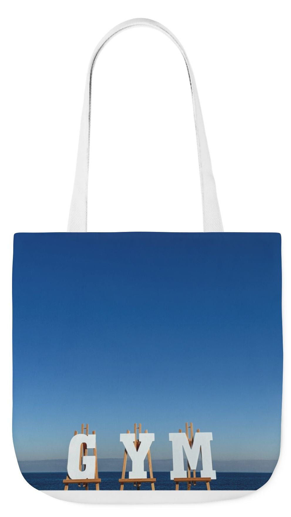 Gym Tote Bag 18” x 18” different print on each side. 5 Handle Color Options. “Seaside & Beach Gym Bag”