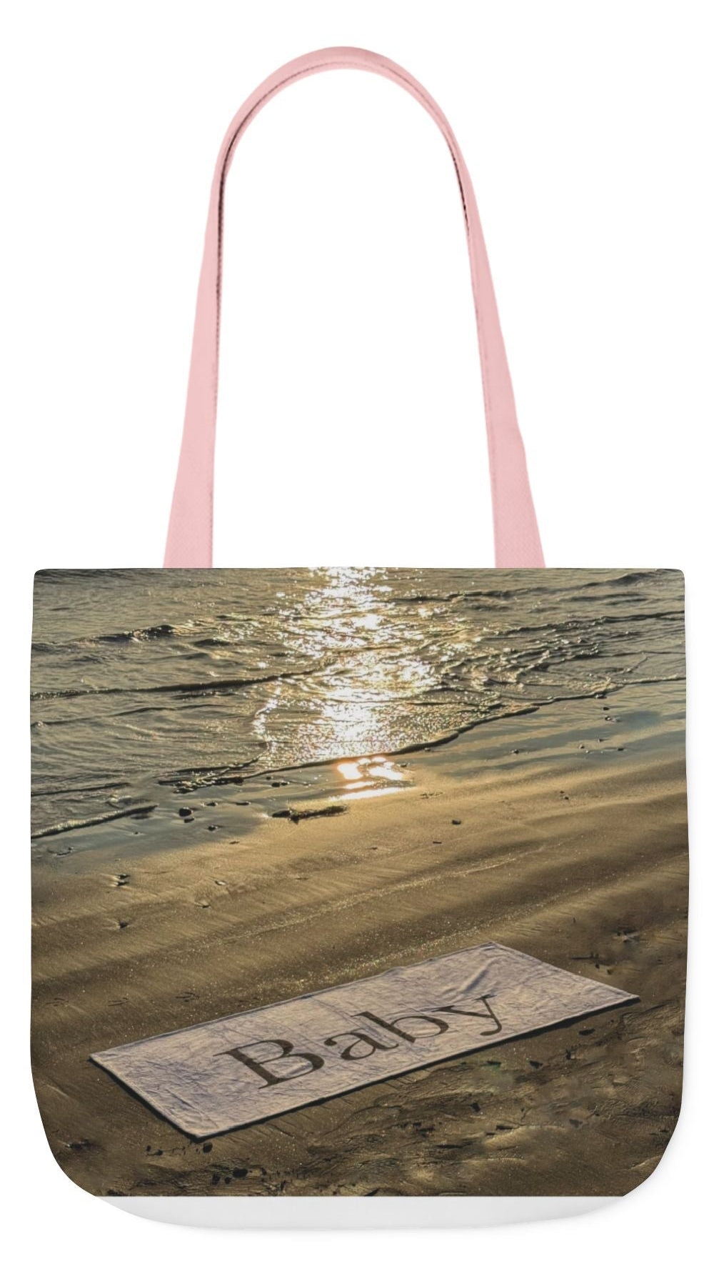 Baby Tote Bag 18" x 18" same print on each side. White, Blue or Pink Handles Choice. "Sunny Seaside Baby Tote Bag"