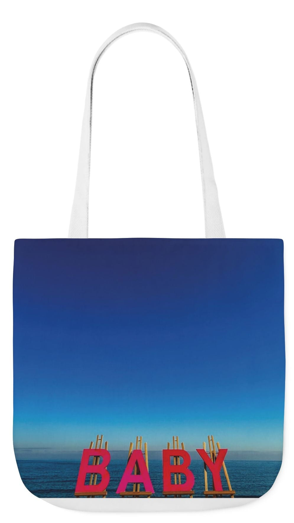 Baby Tote Bag 18” x 18” different print on each side with White or Pink Handles Choice. "Shoreline & Beach Baby Tote Bag"