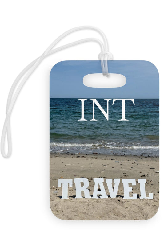 Plastic Luggage Tag Same Print on each side with a Glossy Finish and clear Acrylic tie. (Personalized)"Beach Travel Tag"