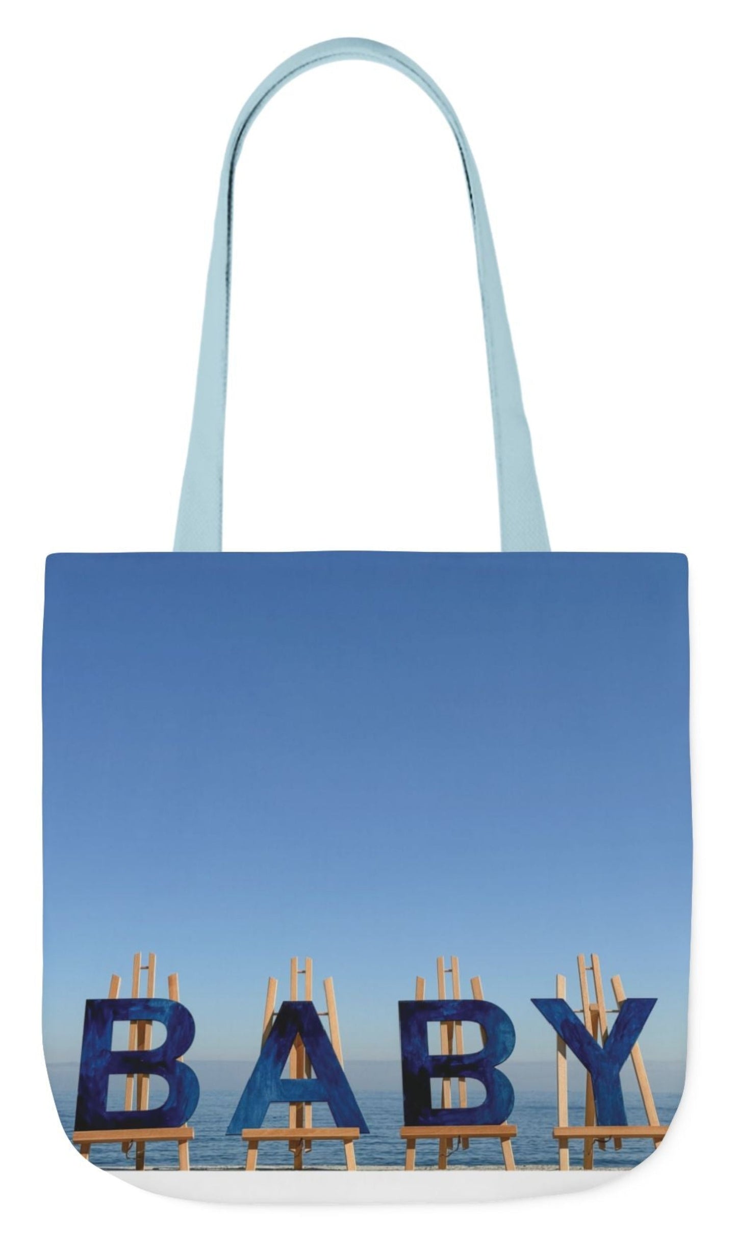 baby boy tote bag blue handles 18" x 18" double sided print baby gift