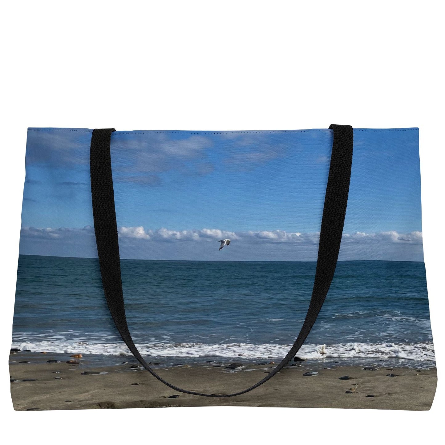 All Purpose Weekender Tote Bag 24" x 13" Different Print on Each Side. "Shore Bird & Big Waves"