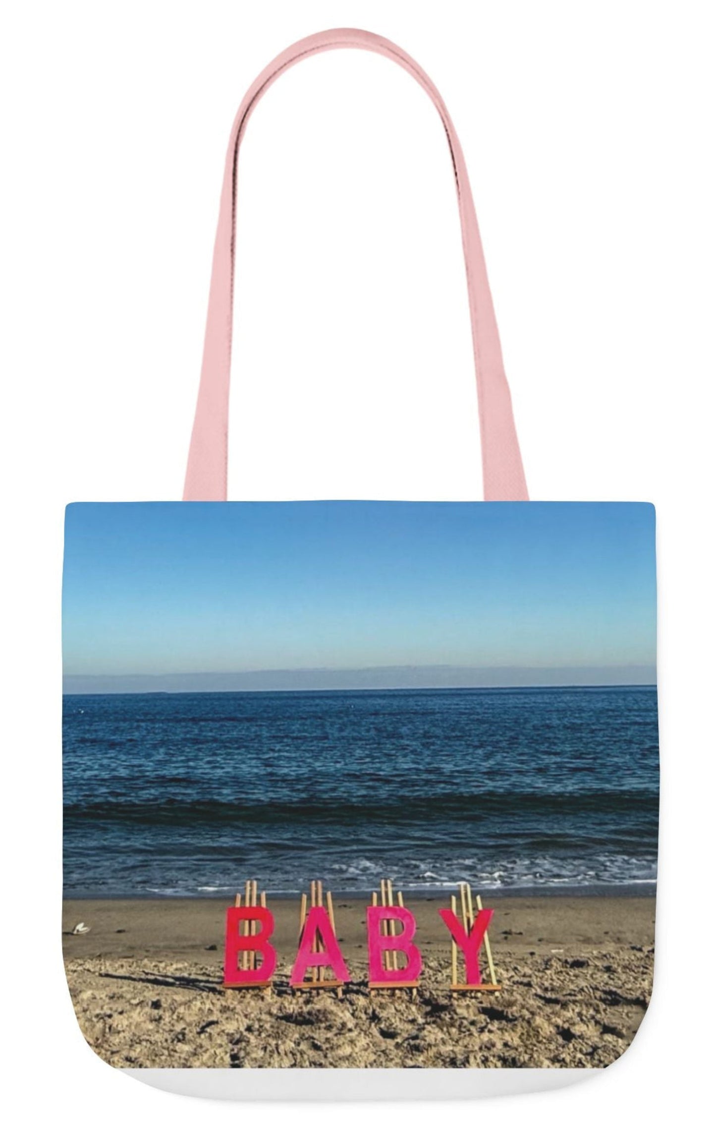 baby tote bag back of personalized beach design pink handles 18" x 18"