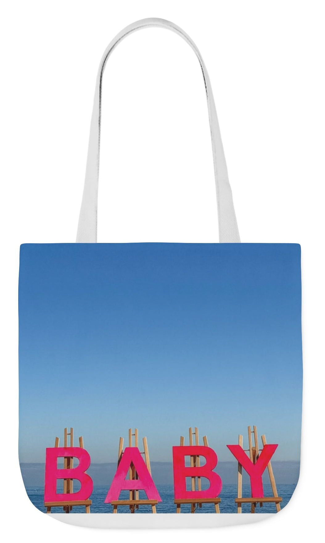 baby girl tote bag white handles 18" x 18" double sided print baby gift