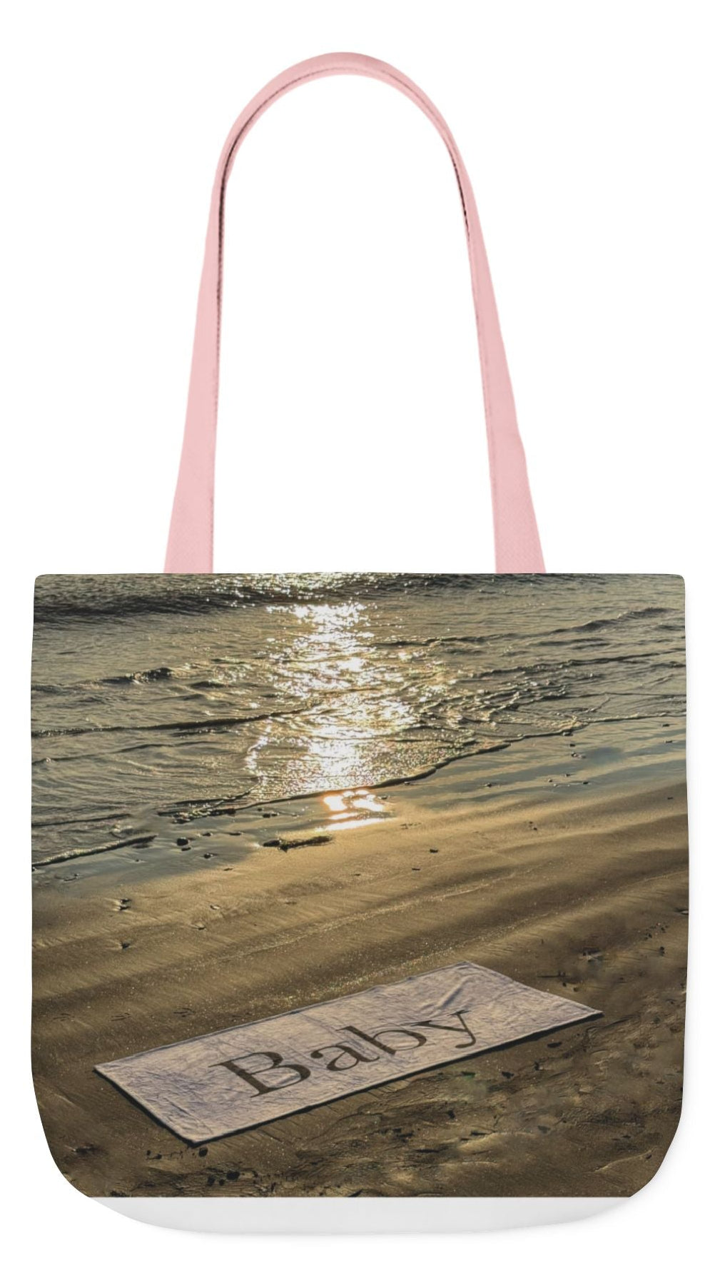 Baby Tote Bag 18" x 18" different print on each side. Handles color choice of White, Blue or Pink. "Daybreak & Sunny Seaside Baby Tote Bag"