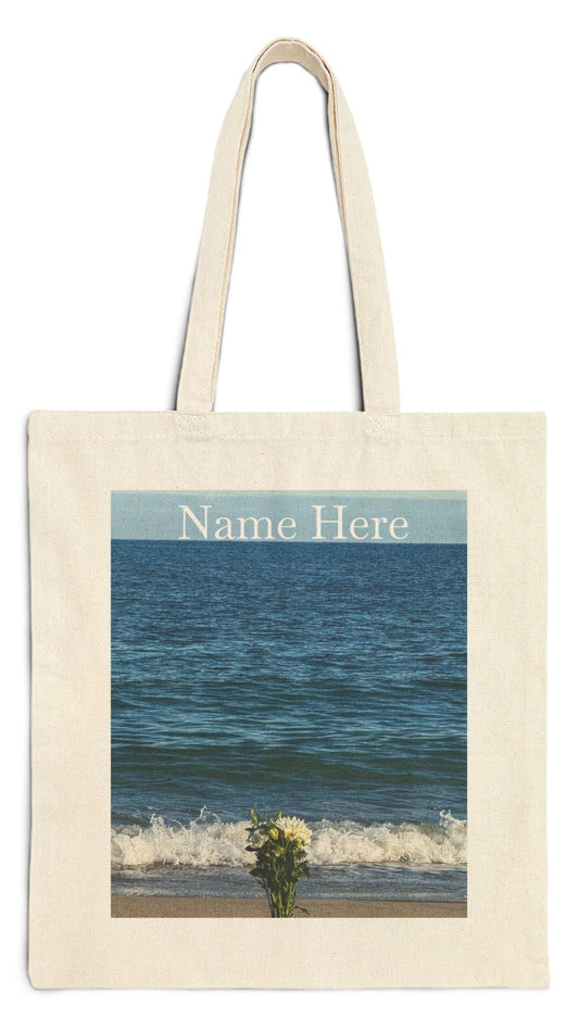 Floral Tote Bag Natural Color 15" x 16" Cotton Canvas Print on One Side. " Seaside Flowers" (Personalize it)