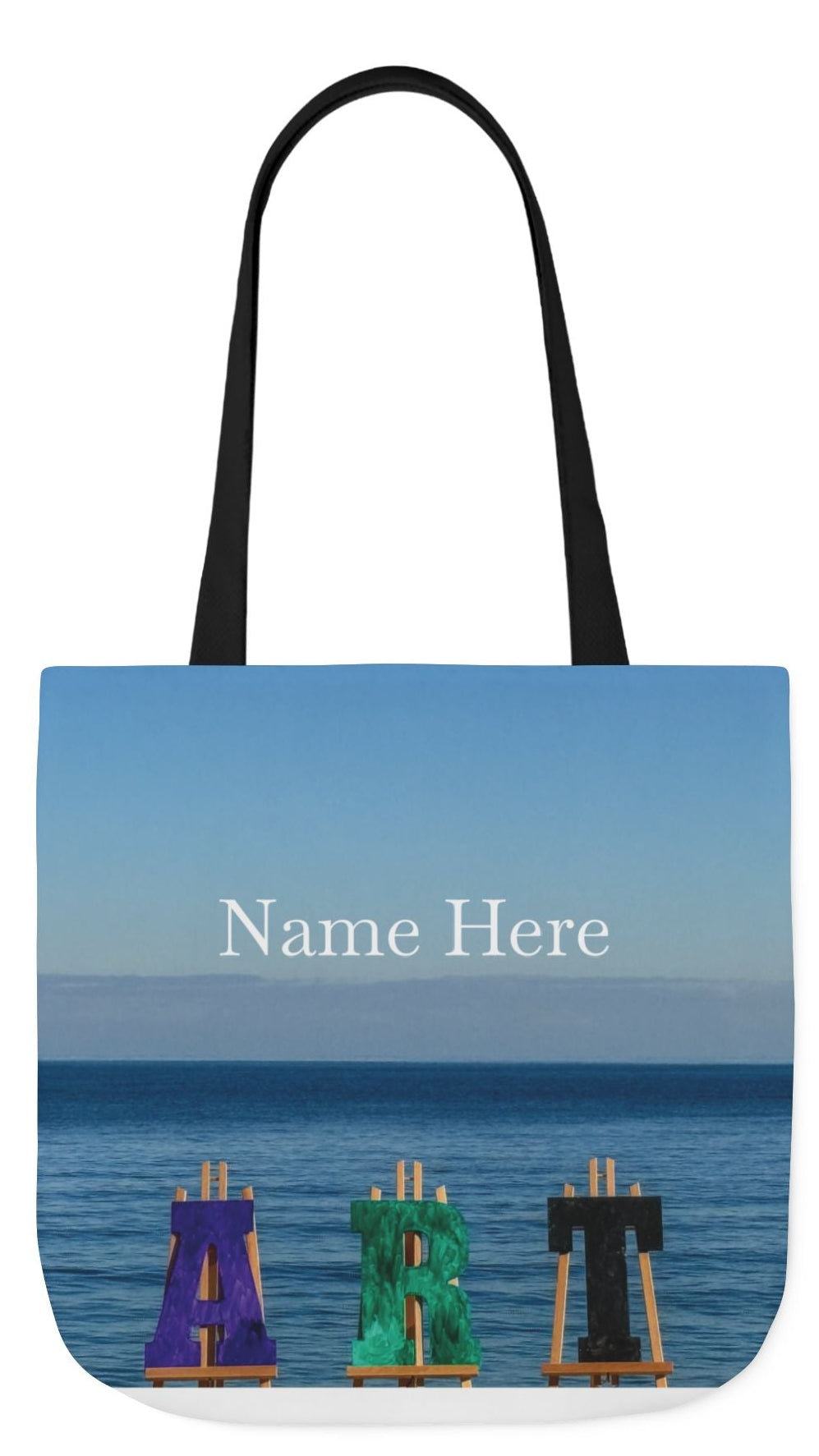 Art Tote Bag 18" x 18" same print on each side, 5-Color Handle options. "Seashore Art Personalized”