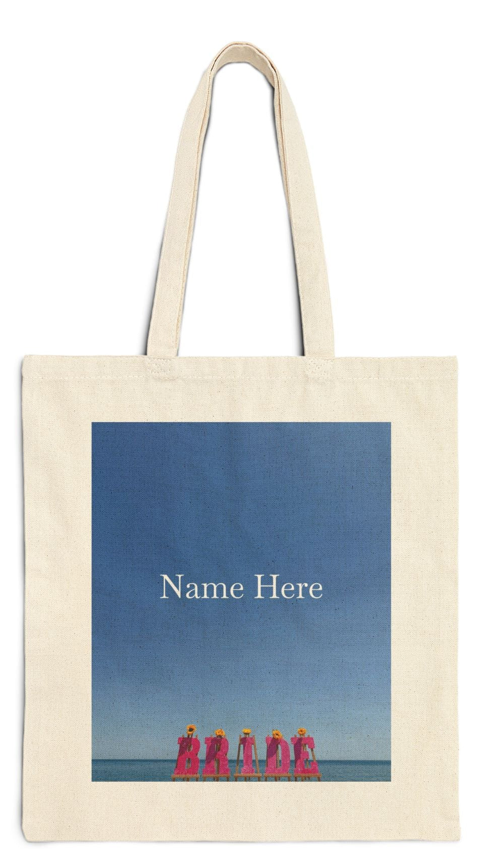 Bride Tote Bag Natural Color 15" x 16" Cotton Canvas Print on One Side. "Shoreline Bride Bag Personalized"